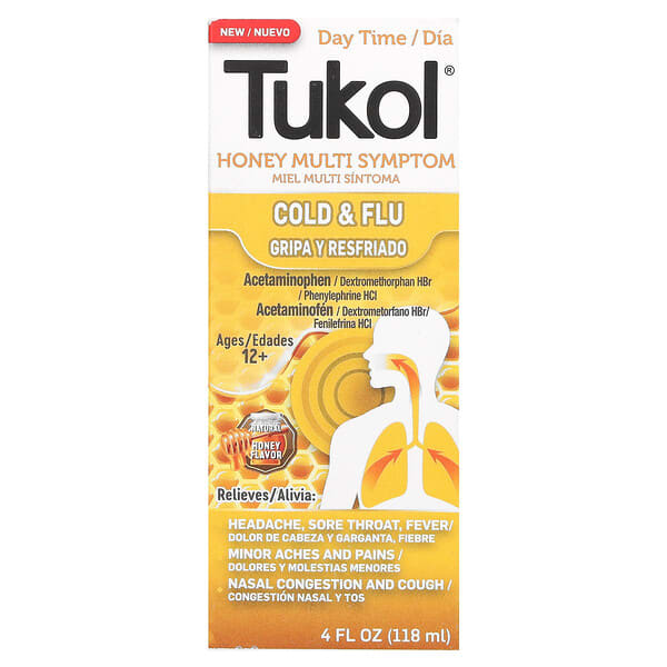 Tukol, Honey Multi Symptom, Cold & Flu, Day Time, Ages 12+, Natural Honey, 4 fl oz (118 ml) (Discontinued Item)