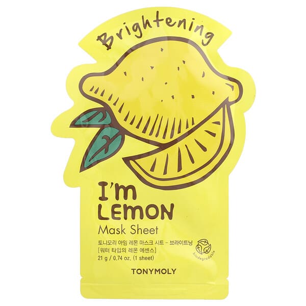 TonyMoly, I'm Lemon, Brightening Beauty Mask Sheet, 1 Sheet, 0.74 oz (21 g) (Discontinued Item)