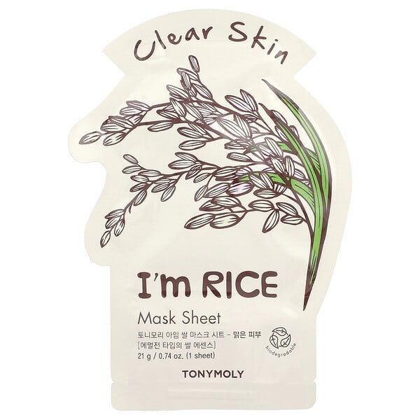 TonyMoly, I'm Rice, Clear Skin Beauty Mask Sheet, 1 Sheet, 0.74 oz (21 g) (Discontinued Item)