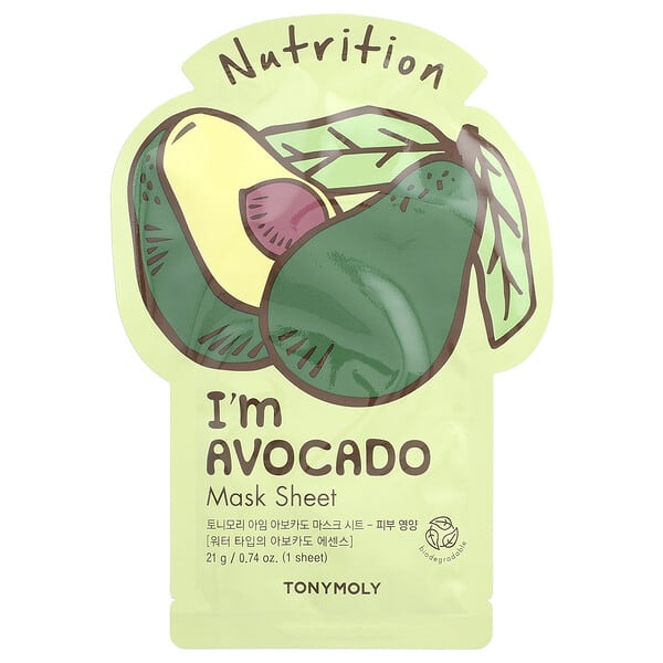TonyMoly, I'm Avocado, Nutrition Beauty Mask Sheet, 1 Sheet, 0.74 oz (21 g) (Discontinued Item)
