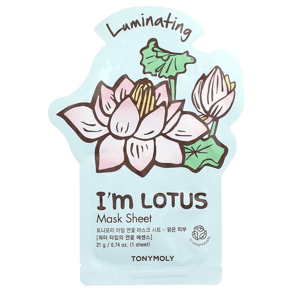 TonyMoly, I'm Lotus, Luminating Beauty Mask Sheet, 1 Sheet, 0.74 oz (21 g) (Discontinued Item)
