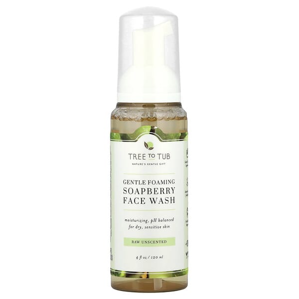 Tree To Tub, Soapberry Gentle Foaming Face Wash, For Dry, Sensitive Skin, Raw Unscented, 4 fl oz (120 ml)