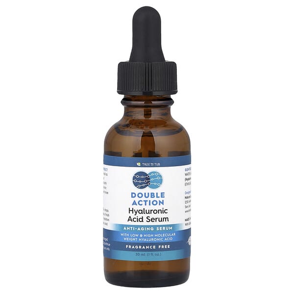 Tree To Tub, Double Action Hyaluronic Acid Serum, Fragrance Free, 1 fl oz (30 ml)
