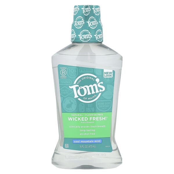 Tom's of Maine, Wicked Fresh!®, Mouthwash, спиртгүй, Fluoride-Free, Cool Mountain Mint, 16 fl oz (473 ml)