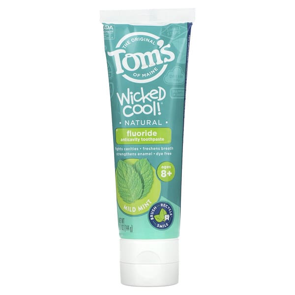 Tom's of Maine, Wicked Cool!, Natural Fluoride Anticavity Toothpaste, Ages 8+, Mild Mint, 5.1 oz (144 g)