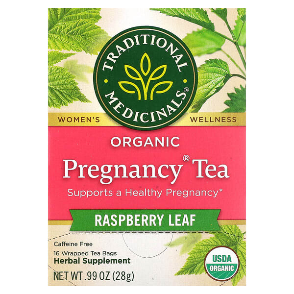 Traditional Medicinals, Organic Pregnancy® Tea, бөөрөлзгөнө навч, Caffeine Free, 16 Wrapped Tea Bags, 0.99 oz (28 g)