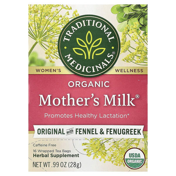 Traditional Medicinals, Organic Mother's Milk®, Original with Fennel & Fenugreek, Caffeine Free, 16 Wrapped Tea Bags, 0.99 oz (28 g)