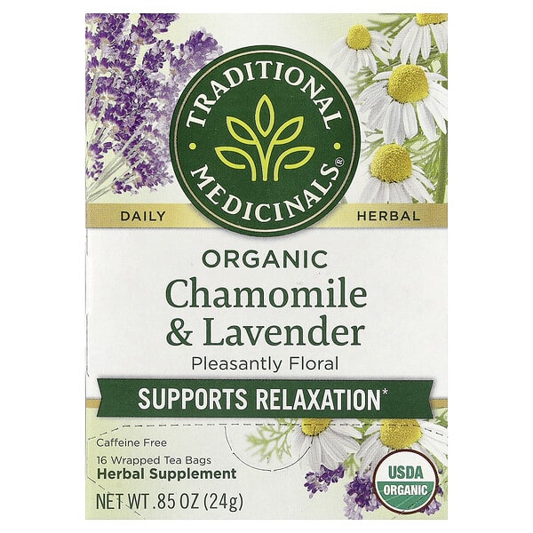 Traditional Medicinals, Organic Chamomile & Lavender, Caffeine Free, 16 Wrapped Tea Bags, 0.85 oz (24 g)