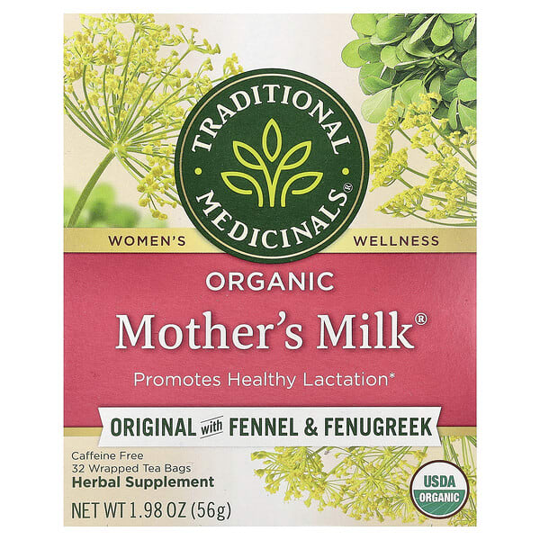 Traditional Medicinals, Organic Mother's Milk®, Original with Fennel & Fenugreek, Caffeine Free, 32 Wrapped Tea Bags, 1.98 oz (56 g)
