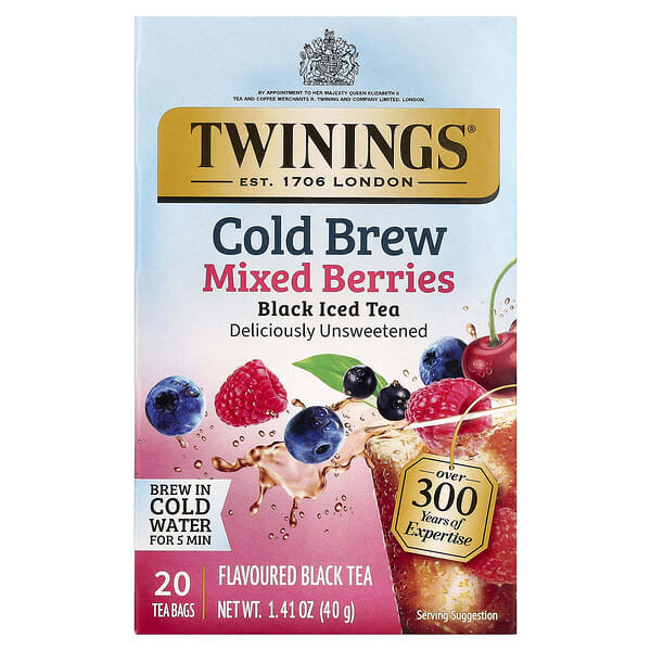 Twinings, Cold Brewed Iced Tea, Black Tea, Mixed жимс, Unsweetened, 20 Tea Bags, 1.41 oz (40 g)