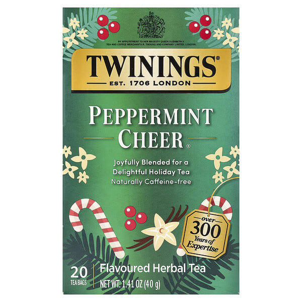 Twinings, Flavored Herbal Tea, Peppermint Cheer, Caffeine Free, 20 Tea Bags, 1.41 oz (40 g)