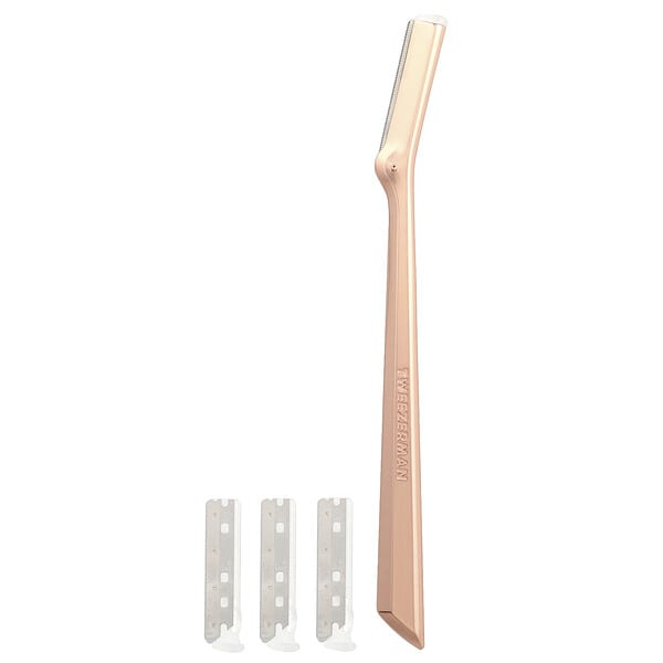 Tweezerman, Rose Gold Facial Razor, Stainless Steel Blades, 5 Piece Set (Discontinued Item)