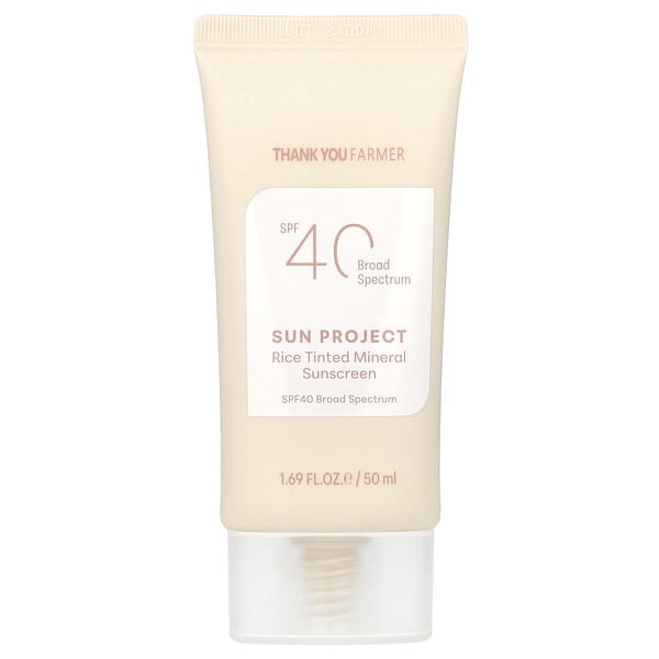 Thank You Farmer, Sun Project, Rice Tinted Mineral Sunscreen, SPF40, 1.69 fl oz (50 ml)
