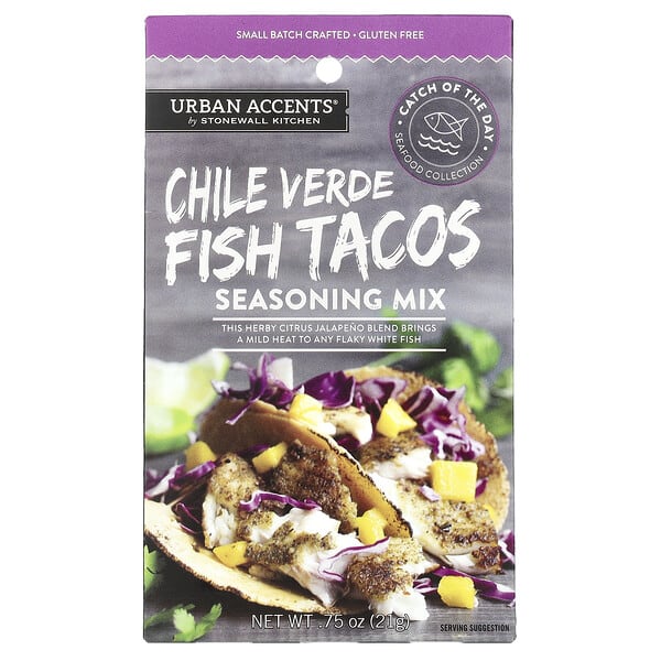 Urban Accents, Seasoning Mix, Chile Verde Fish Tacos, 0.75 oz (21 g) (Discontinued Item)