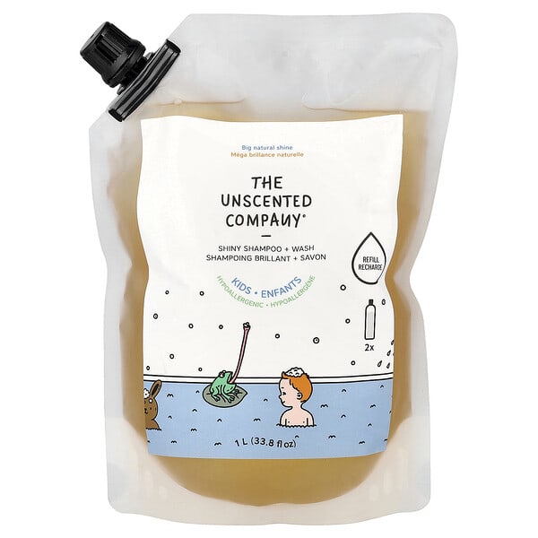 The Unscented Company, Хүүхдийн, Shiny Shampoo + Wash, Refill, Fragrance Free, 33.8 fl oz (1 L)