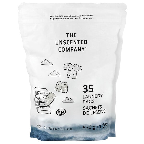 The Unscented Company, Laundry Pacs, Fragrance Free, 35 Pacs, 1.39 lb (630 g)
