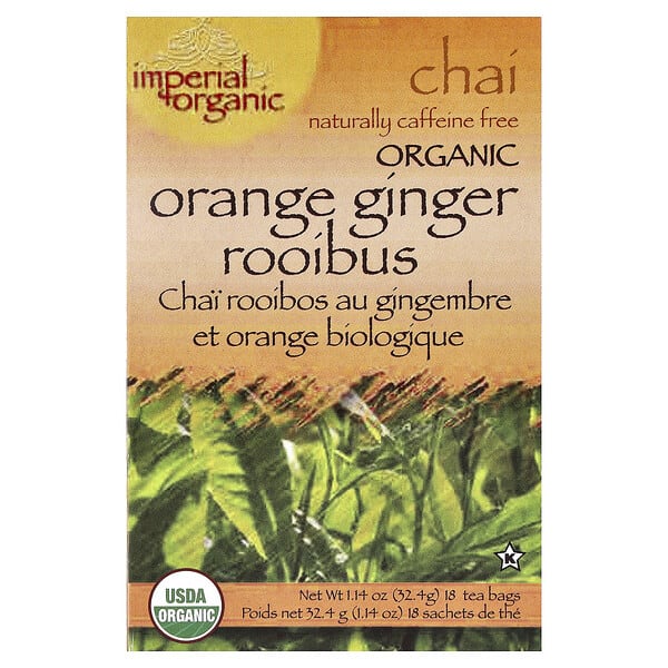 Uncle Lee's Tea, Imperial Organic, Orange Ginger Rooibus Chai, Caffeine Free, 18 Tea Bags, 1.14 oz (32.4 g)