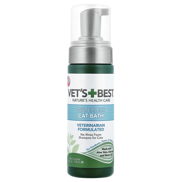 Vet's Best, Waterless Cat Bath, No-Rinse Foam Shampoo For Cats, 4 fl oz (118 ml)