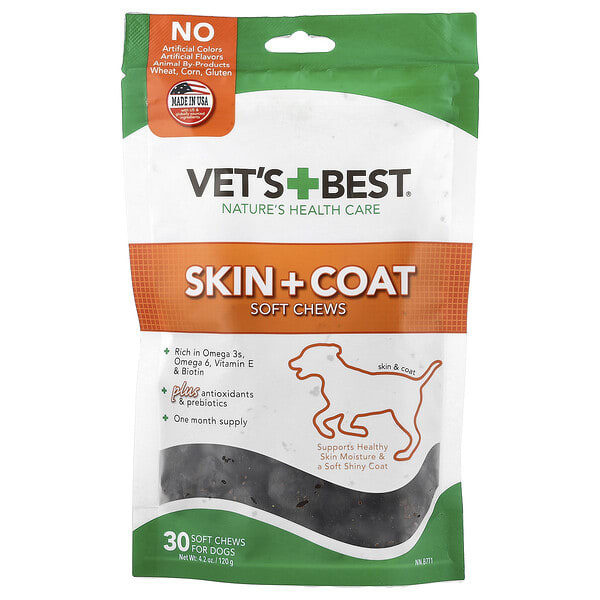Vet's Best, Skin + Coat Soft Chews, For Dogs, All Sizes, 30 Soft Chews, 4.2 oz (120 g)