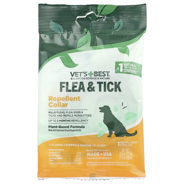 Vet's Best, Flea & Tick Repellent Collar, For Dogs & Puppies, 4 Months or Older, 1 ширхэг