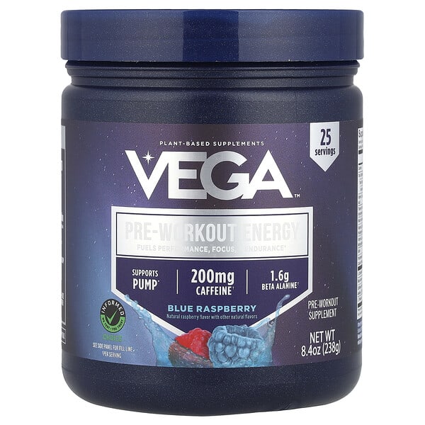 Vega, Pre-Workout Energy, Blue бөөрөлзгөнө, 8.4 oz (238 g)