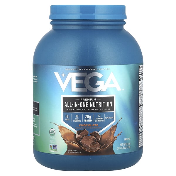 Vega, органик Plant-Based уураг, Premium All-In-One Nutrition, Chocolate, 3 lb 13.8 oz (1.7 kg)