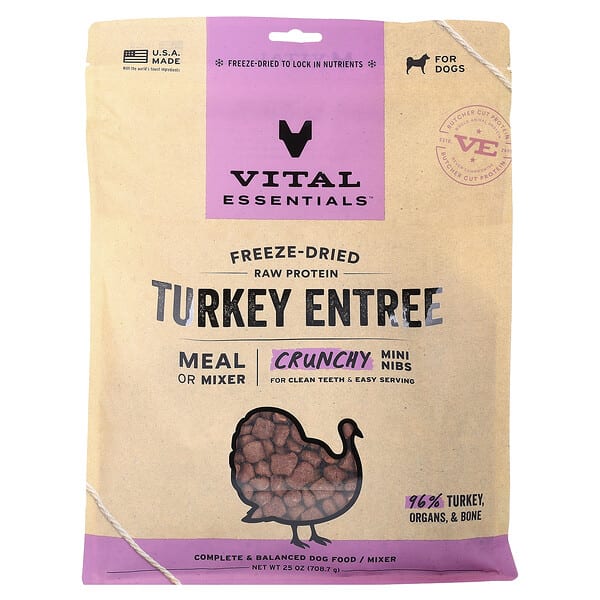 Vital Essentials, Freeze-Dried Raw Protein, Crunchy Mini Nibs, For Dogs, Turkey Entree, 25 oz (708.7 g) (Discontinued Item)