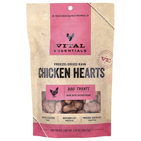 Vital Essentials, Freeze-Dried Raw Dog Treats, Chicken Hearts, 3.75 oz (106.3 g)