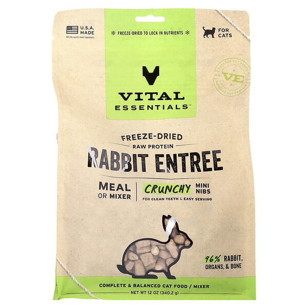 Vital Essentials, Freeze-Dried Raw Protein, Crunchy Mini Nibs, For Cats, Rabbit Entree, 12 oz (340.2 g)