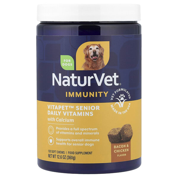 NaturVet, Immunity, VitaPet™ Senior Daily Vitamins with Calcium, For Dogs, Bacon & Chicken, 120 Soft Chews, 12.6 oz (360 g)