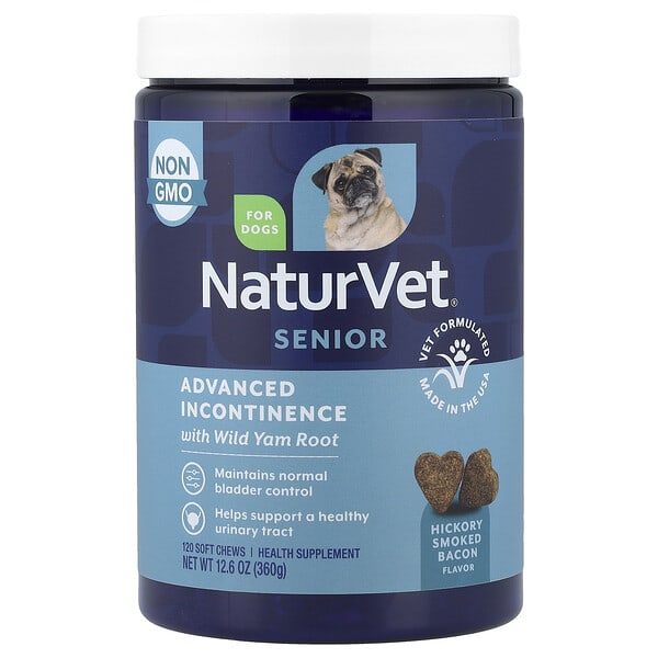 NaturVet, Senior Advanced Incontinence with Wild Yam Root, For Dogs, Hickory Smoked Bacon, 120 Soft Chews, 12.6 oz (360 g)