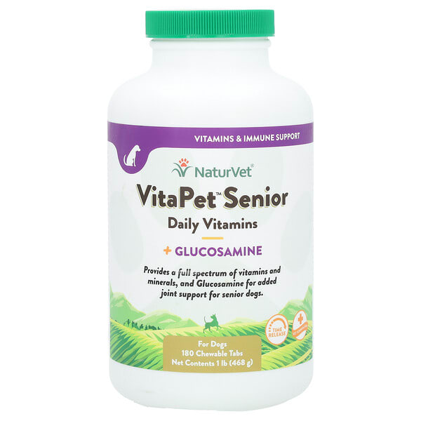 NaturVet, VitaPet Senior, Өдөр тутмын Витаминs + Глюкозамин, For Dogs, 180 Chewable Tabs, 1 lb (468 g)