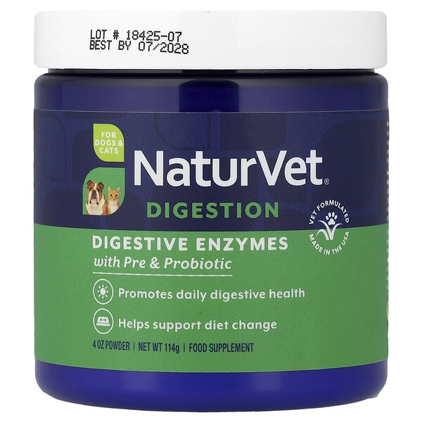 NaturVet, Digestive Enzymes With Pre & Probiotic, For Dogs & Cats, 4 oz (114 g)