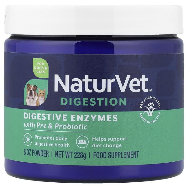 NaturVet, Digestion, Digestive Enzymes With Pre & Probiotic, For Dogs & Cats, 8 oz (228 g)