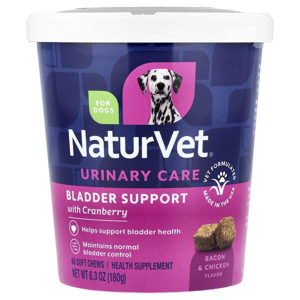 NaturVet, Urinary Care, Bladder Support with Cranberry, For Dogs, Bacon & Chicken, 60 Soft Chews, 6.3 oz (180 g)