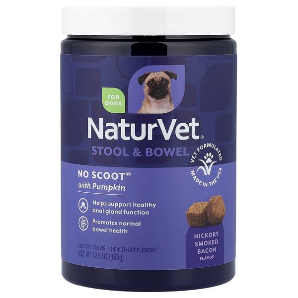NaturVet, No Scoot®, Stool & Bowel With Pumpkin, For Dogs, Hickory Smoked Bacon, 120 Soft Chews, 12.6 oz (360 g)