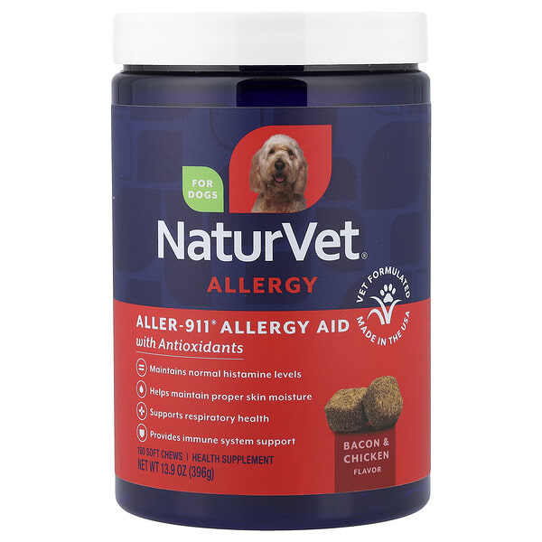 NaturVet, Aller-911®, Allergy Aid + Antioxidants, For Dogs, Bacon & Chicken, 180 Soft Chews, 13.9 oz (396 g)