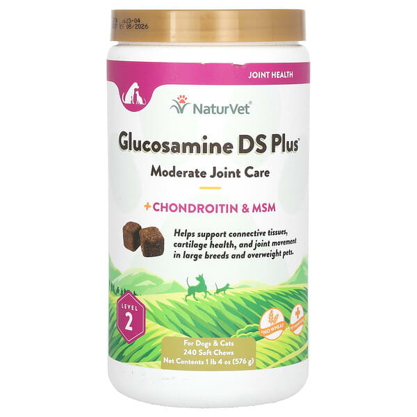 NaturVet, Глюкозамин DS Plus, Moderate Joint Care Plus Chondroitin & MSM, For Dogs & Cats, Level 2, 240 Soft Chews, 1 lb 4 oz (576 g)