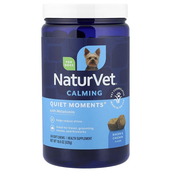 NaturVet, Calming, Quiet Moments® with Melatonin, For Dogs, Bacon & Chicken, 240 Soft Chews, 18.6 oz (528 g)