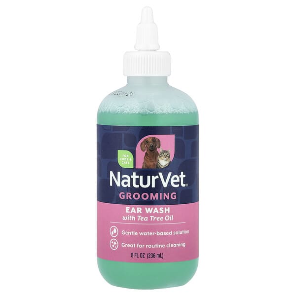 NaturVet, Ear Wash with Tea Tree Oil, For Dogs & Cats, 8 fl oz (236 ml)
