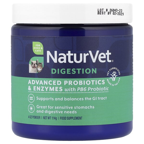 NaturVet, Advanced Probiotics & Enzymes with PB6 Probiotic, For Dogs & Cats, 4 oz (114 g)