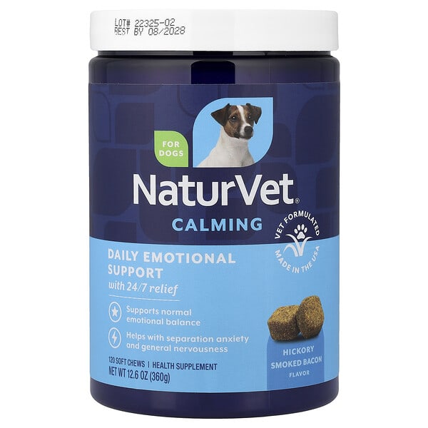 NaturVet, Daily Emotional Support, Calming, For Dogs, Hickory Smoked Bacon, 120 Soft Chews, 12.6 oz (360 g)