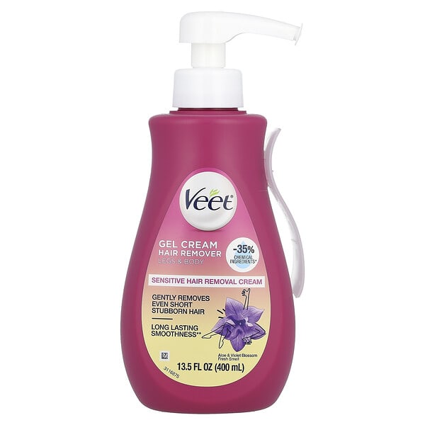 Veet, Gel Cream Hair Remover, Sensitive, Aloe & Violet Blossom Fresh Smell, 13.5 fl oz (400 ml)