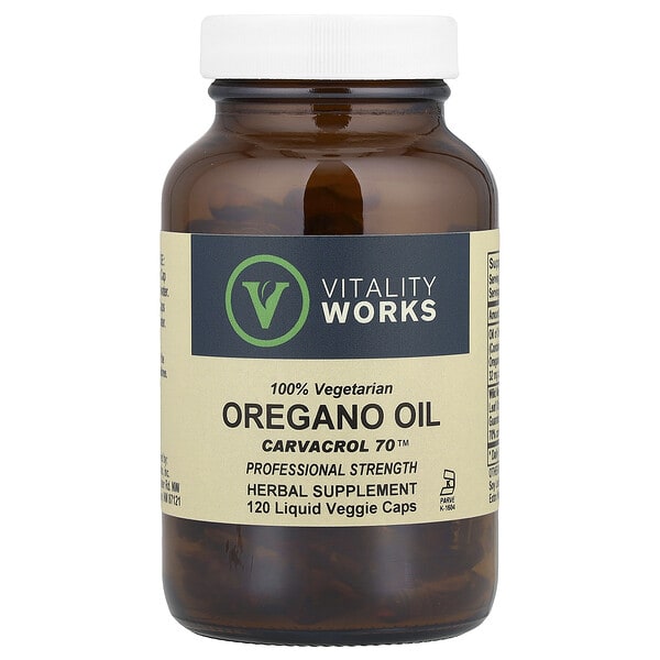 Vitality Works, Oregano Oil, Carvacrol 70™, 510 мг, 120 Liquid Veggie Caps