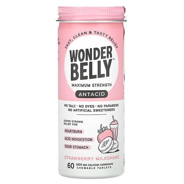 Wonderbelly, Antacid, Strawberry Milkshake, 60 Chewable Tablets (1, 000 мг per шахмал)