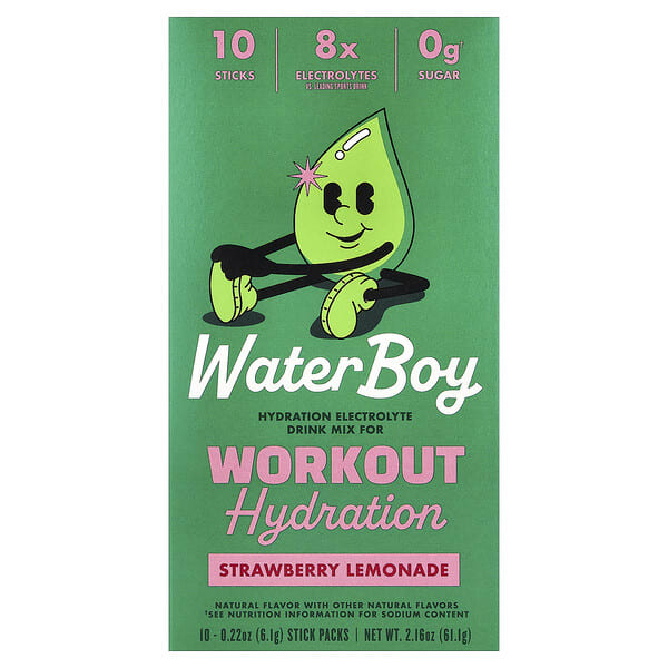 Waterboy, Workout Hydration, Electrolyte Drink Mix, Strawberry Lemonade, 10 савтай нунтаг, 0.22 oz (6.1 g) Each