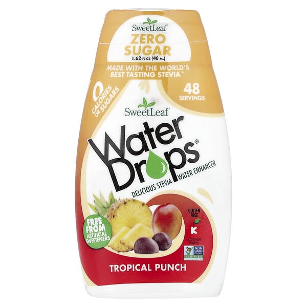 SweetLeaf Stevia, Water Drops®, Delicious Stevia Water Enhancer, Tropical Punch, 1.62 fl oz (48 ml)
