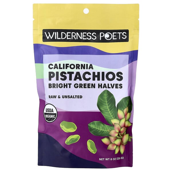 Wilderness Poets, California Pistachios, Bright Green Halves, Unsalted, 8 oz (226 g)