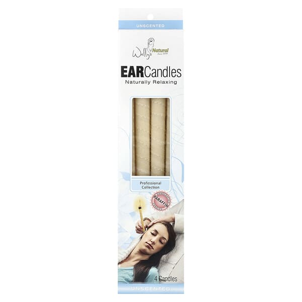 Wally's Natural, Professional Collection Paraffin Ear Candles, үнэргүй, 4 Candles