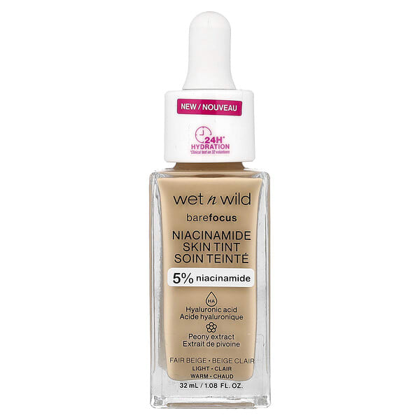 wet n wild, Barefocus, Niacinamide Skin Tint, 1116089 Fair Beige, 1.08 fl oz (32 ml)